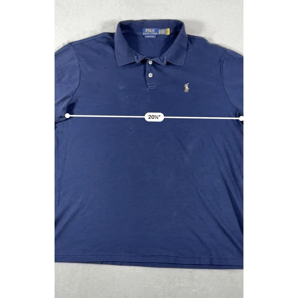 Polo Ralph Lauren Custom Slim Fit Polo Shirt Mens XL Blue Cotton Mesh Brown Pony